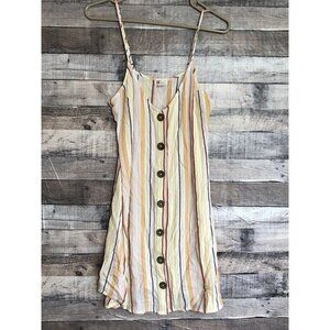 Billabong Womens Small Button Up Mini Tank Dress Sleeveless Waist Tie Striped